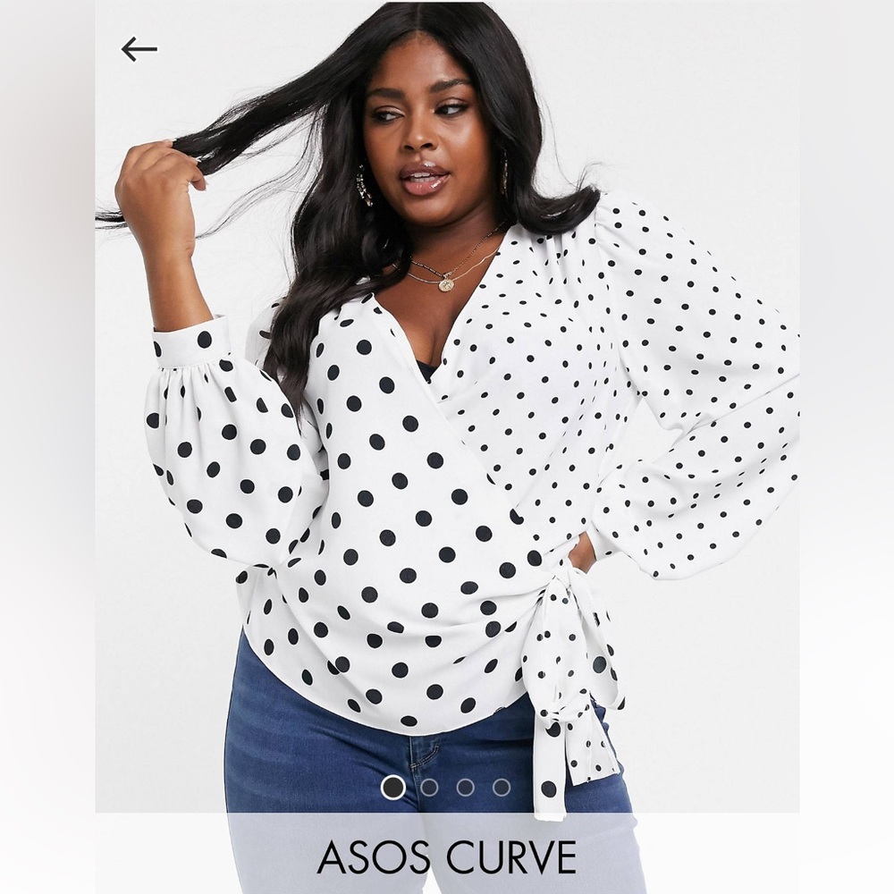 NWT ASOS Curve Black and White Polka Dot Wrap Blouse